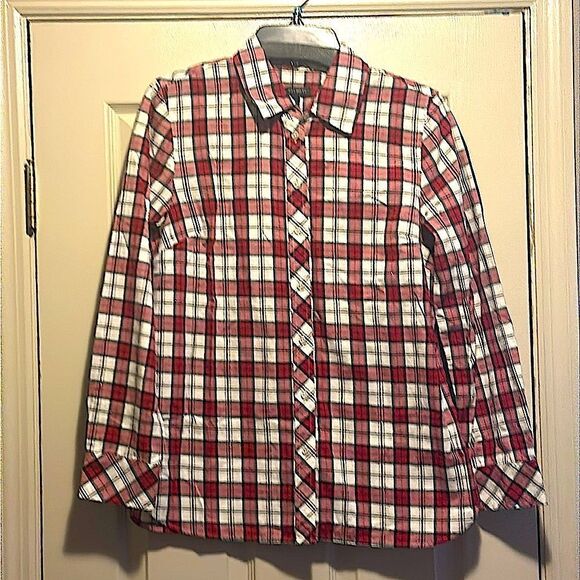 TALBOTS Classic Cotton Shirt Shimmer Plaid Top - Picture 14 of 14
